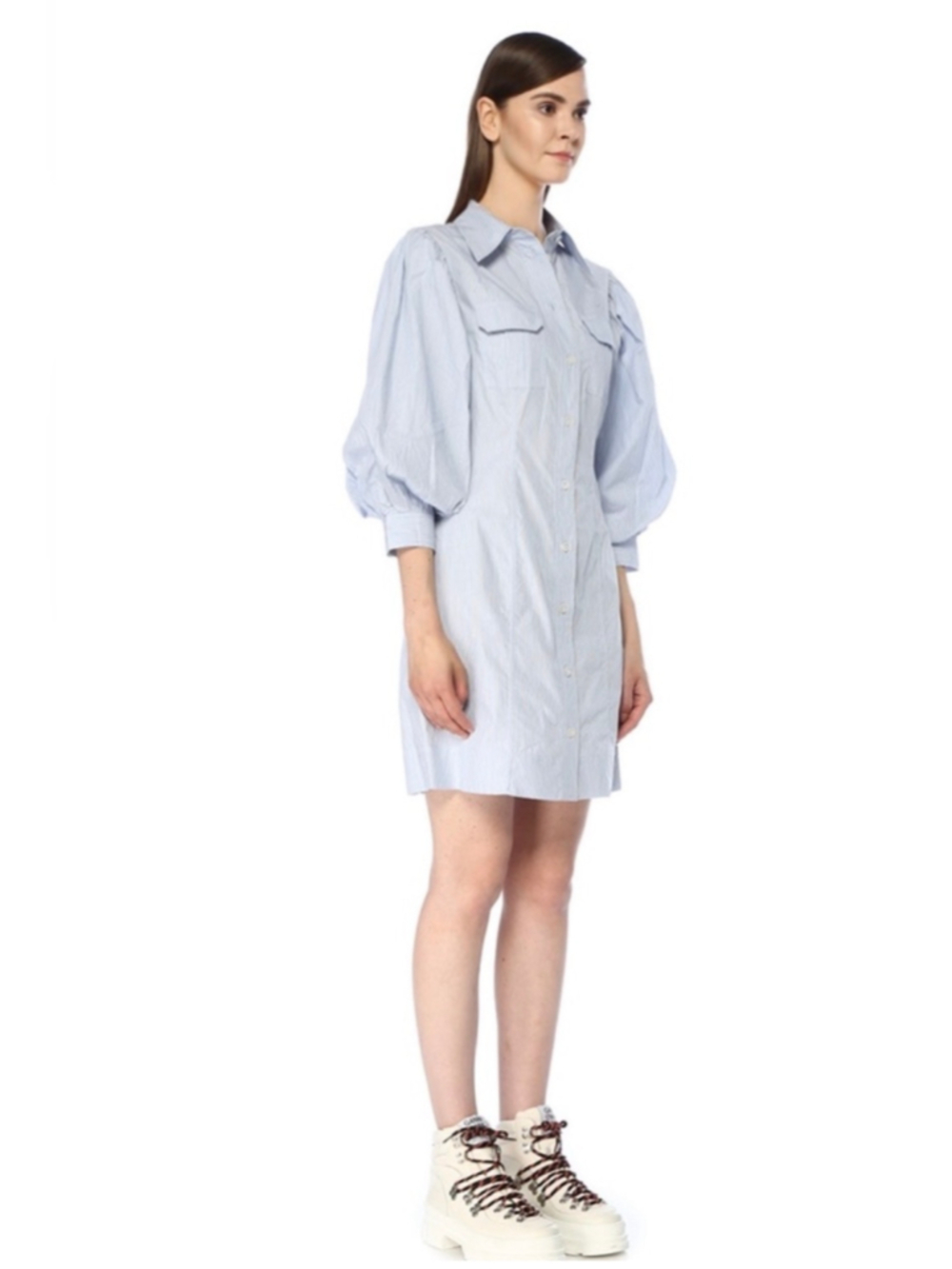 Ganni Striped Balloon Sleeve Shirt Dress 38/M/6